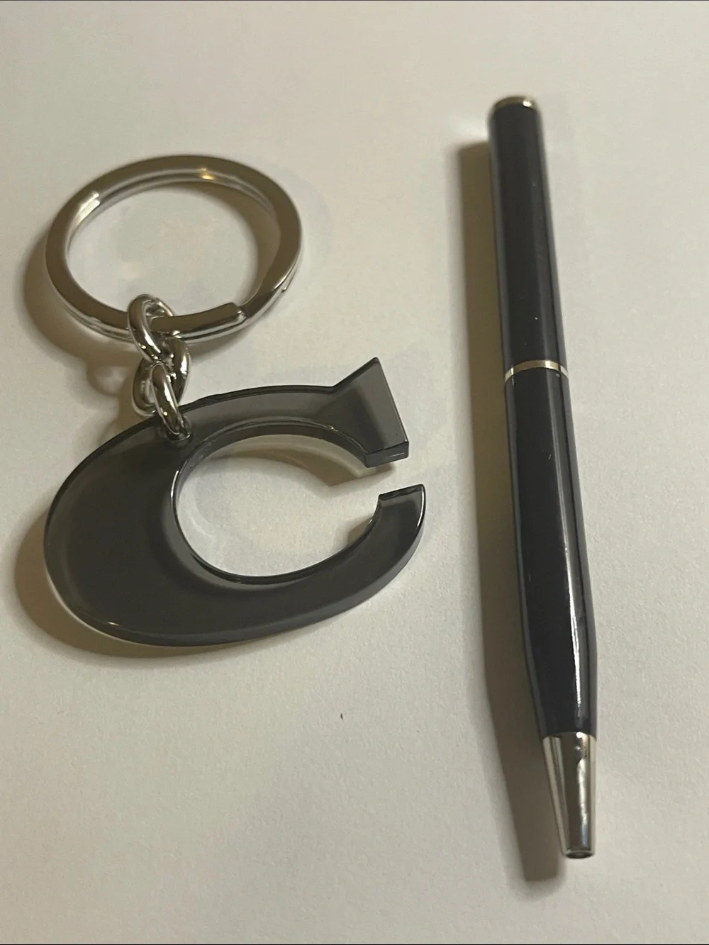 Coach Black 'C' Keychain Charm and Coach Pen